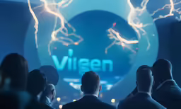 several people are watching the lights of a sign