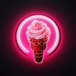 the neon pink ice cream is against the dark backdrop