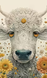 a drawing of an animal with flower in its head