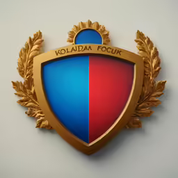 two golden leafs on a red, white and blue emblem