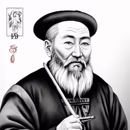a black and white drawing of an older gentleman