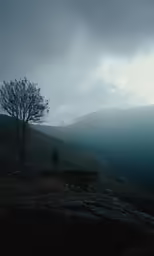 a person in the distance standing on a cliff