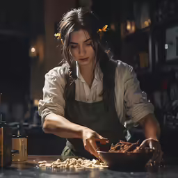 the woman is making food on the counter