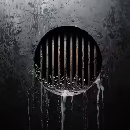 the window in the wall is closed with drops of water