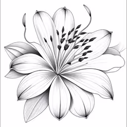 the drawing shows a detailed image of a flower,the front end of a white lily flower
