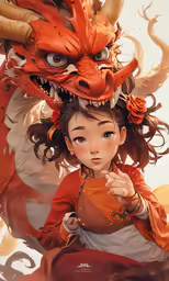 an illustrated woman with a red demon head and dragon hair