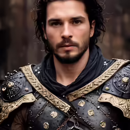 a man in medieval armor looking at the camera