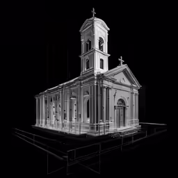 an image of a black and white church building