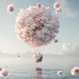 a bunch of flowers floating on the water