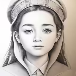 a girl in uniform with long hair, wearing a hat