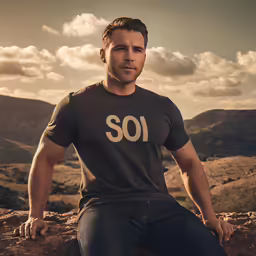 man with soi shirt sitting on rock looking at camera