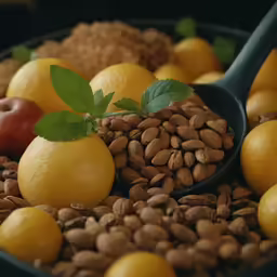 a bowl filled with nuts and a spoon