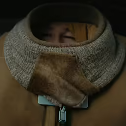 a jacket with a hood has a small clip on the collar