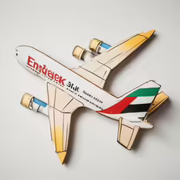 an airplane toy sitting on top of a white surface