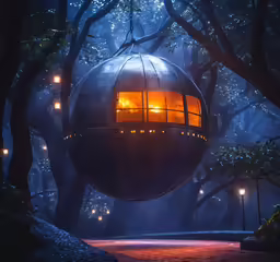 a round house is lit up as the sun shines through the window