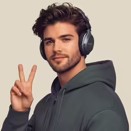 the man in headphones looks very happy