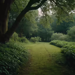 a path leading into a lush green forest