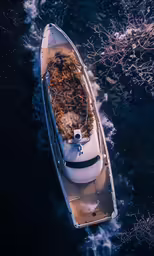 a boat that has some stuff in it