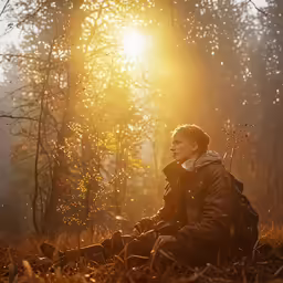 a man sitting on the ground under the sun