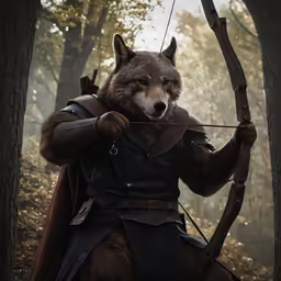 an animal wearing a hat is holding a bow