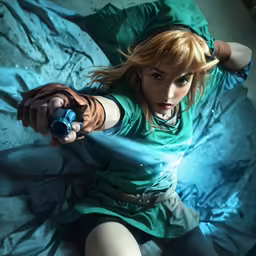 a beautiful young lady holding a toy gun