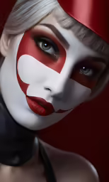 a woman with painted on her face posing for the camera
