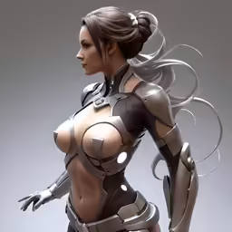 a female character in armor and armor with a futuristic helmet