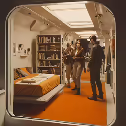 there are people inside a space ship that is equipped for storage