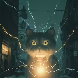 a cat is shown surrounded by lightning