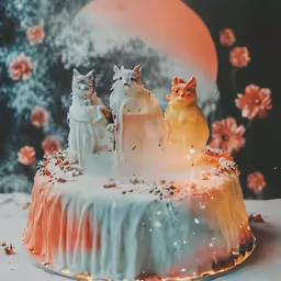 there is a cake that has different cats on it