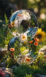 a number eight is made out of flowers and glass