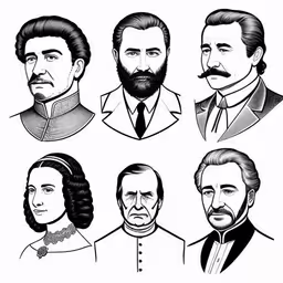 four different male heads in different hair styles,a set of cartoon portraits of different men from the twentieth century to the present day,this is the actual illustrations of person to the next generation of man,the portraits of men in suits and beards,several different face types, with each man looking to their right