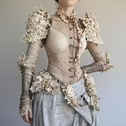 a young girl is dressed in elegant clothing