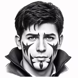 a man with a painted face and a suit