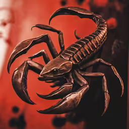 an artistic art piece, depicting scorpion with huge claws and two smaller arms