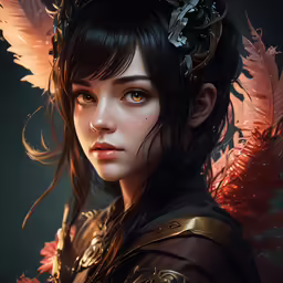 a woman with wings and feathers on her head