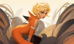 there is a digital painting of a woman in orange