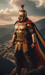 a man wearing armor, holding a sword and a shield