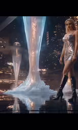 a very attractive woman wearing a dress and boots