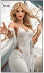 a model in white is holding an umbrella