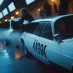 there is a police car next to the car