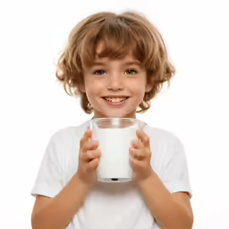the little boy is holding a glass with a juice in it