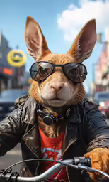 a dog wearing glasses and a biker outfit