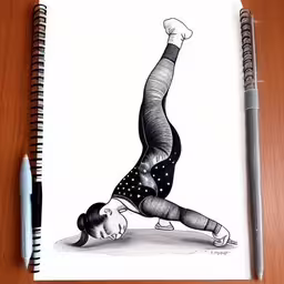 a drawing of a woman doing an upside down yoga pose,a pencil drawing of a person doing a handstand