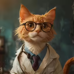 an orange cat wearing a white suit and glasses