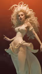 a woman in a dress floating under water