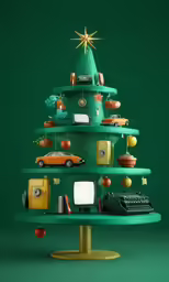 a small christmas tree has some cars on it