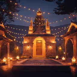 the lights decorate a courtyard in this image