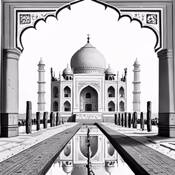 an ornate white building is reflected in a pool