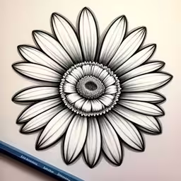 a pen drawing of a large flower in the middle of a drawing